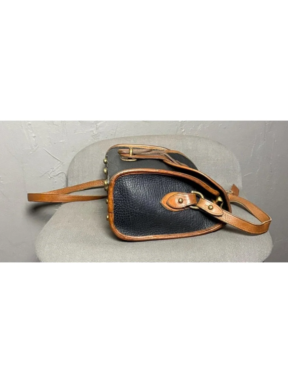 1980's Dooney & Bourke AWL Black + Cognac Brown Essex Bag Pebbled Leather